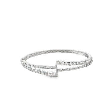 18kt White Gold 3 Row Baguette and Round Diamond Flex Bangle