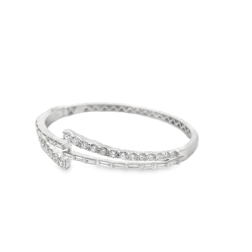 18kt White Gold 3 Row Baguette and Round Diamond Flex Bangle