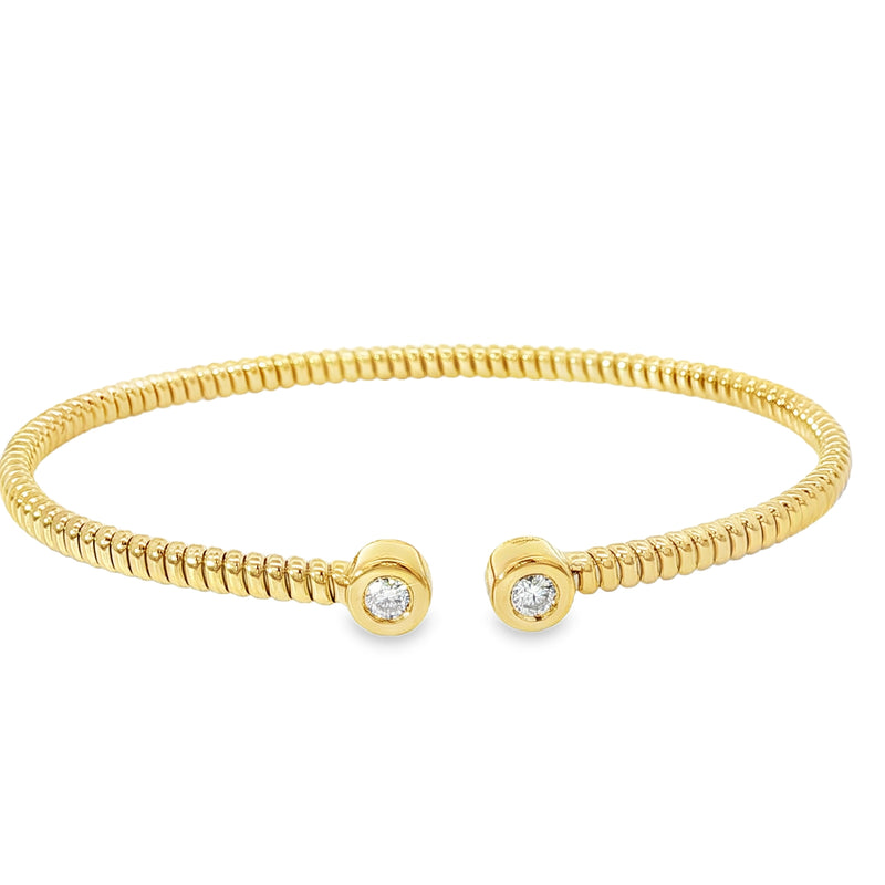 18kt Gold Coil Open Diamond Bezel Bangle