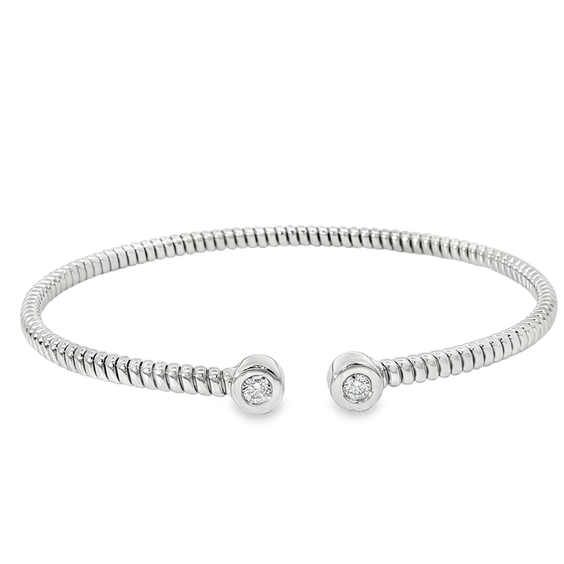 18kt Gold Coil Open Diamond Bezel Bangle