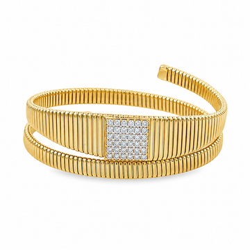 18kt Yellow Gold Diamond Square Ribbed Taper Bracelet