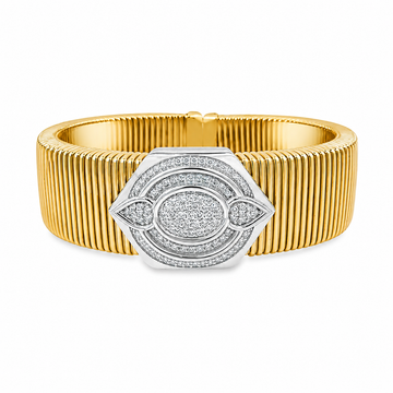 18kt Yellow Gold Diamond Hexagon Pave Ribbed Cuff