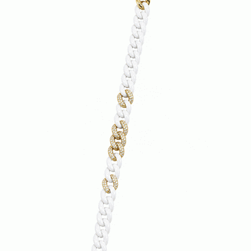 14kt Yellow Gold White Enamel and Diamond Curb Link Bracelet