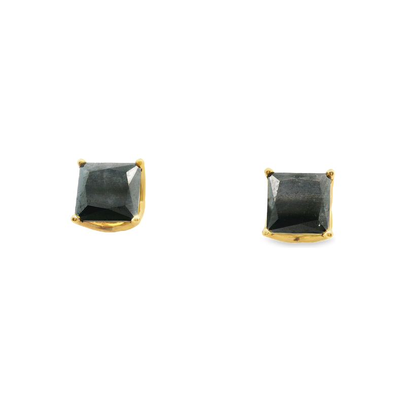 14kt Yellow Gold Black Princess Cut Diamond Studs