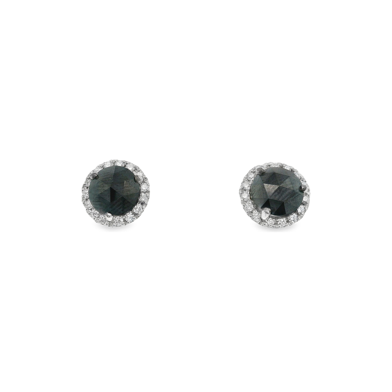 14kt White Gold Black Diamonds with Halo Studs