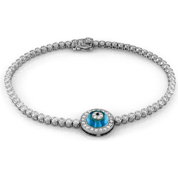 14kt Gold Blue Topaz Evil Eye Diamond Bracelet