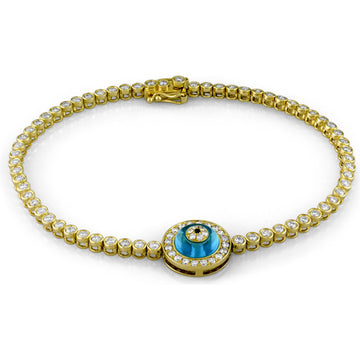 14kt Gold Blue Topaz Evil Eye Diamond Bracelet