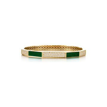 18kt Yellow Gold Diamond and Malachite 12 Sided Bangle