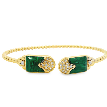 18kt Yellow Gold Diamond and Malachite Beaded Bangle
