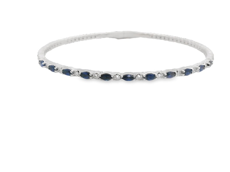 18kt White Gold Beaded Sapphire Diamond Bangle