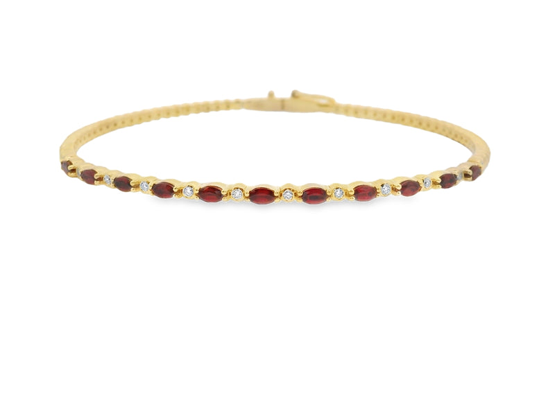 18kt Yellow Gold Beaded Ruby and Diamond Bangle