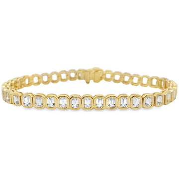 18kt Yellow Gold White Sapphire Diamond Bezel Tennis Bracelet