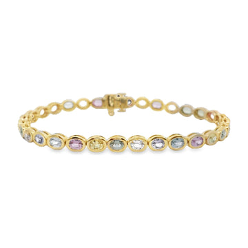 18kt Yellow Gold Rainbow Sapphire Bezel Tennis Bracelet