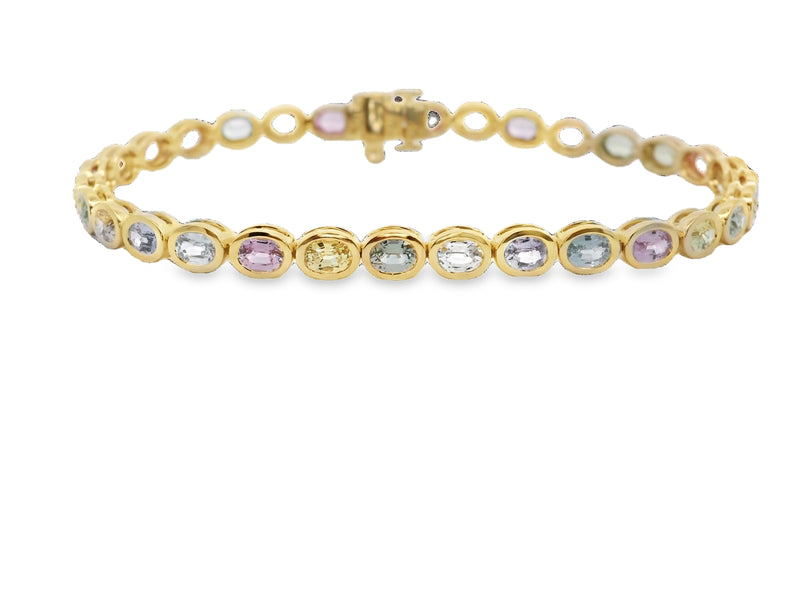 18kt Yellow Gold Rainbow Sapphire Diamond Bezel Tennis Bracelet