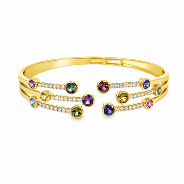 18kt Yellow Gold Sapphire and Diamond Bezel Set Bangle