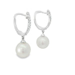 18kt White Gold Huggy Pearl Drop Diamond Earring