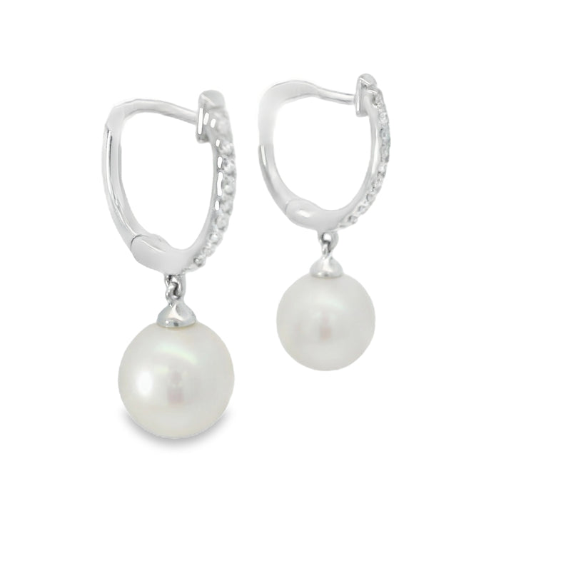 18kt White Gold Huggy Pearl Drop Diamond Earring