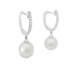18kt White Gold Huggy Pearl Drop Diamond Earring