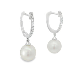 18kt White Gold Huggy Pearl Drop Diamond Earring