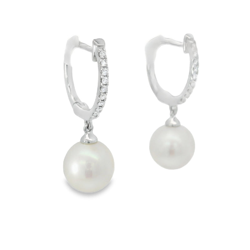18kt White Gold Huggy Pearl Drop Diamond Earring