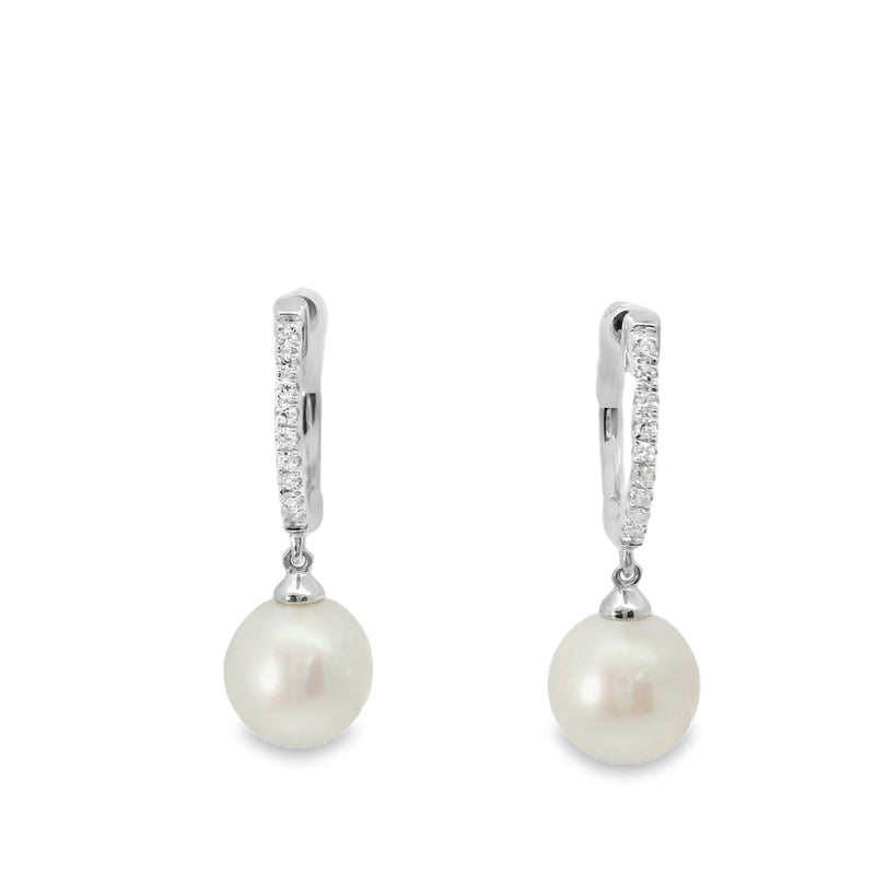 18kt White Gold Huggy Pearl Drop Diamond Earring