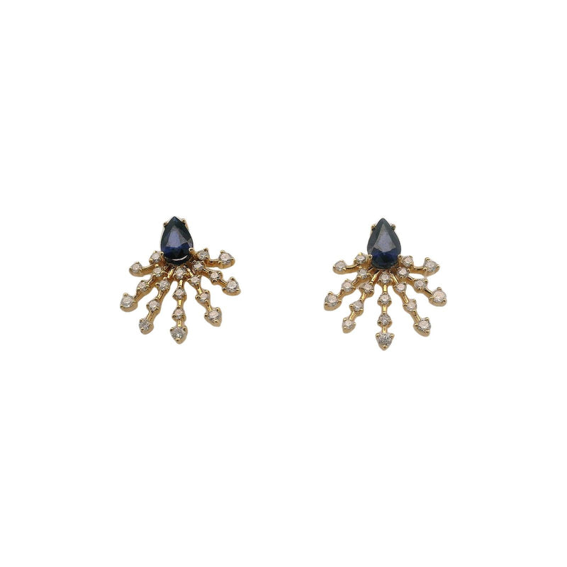 14kt Yellow Gold Sapphire and Diamond Stud Earrings