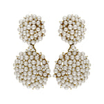 14kt Yellow Gold Pearl and Diamond Double Button Earrings