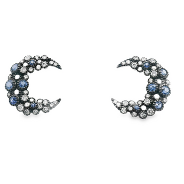 18kt White Gold Blue Sapphire Rose Cut Crests Earrings