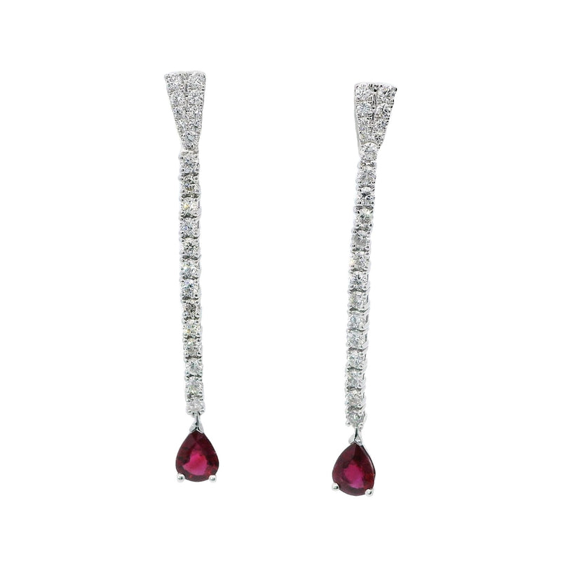 18kt Diamond Drops with Pear Rubies Earrings