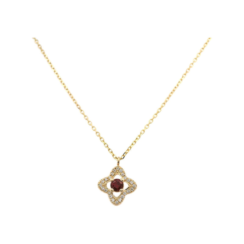 14kt Yellow Gold 4 Point Diamond and Ruby Pendant Necklace