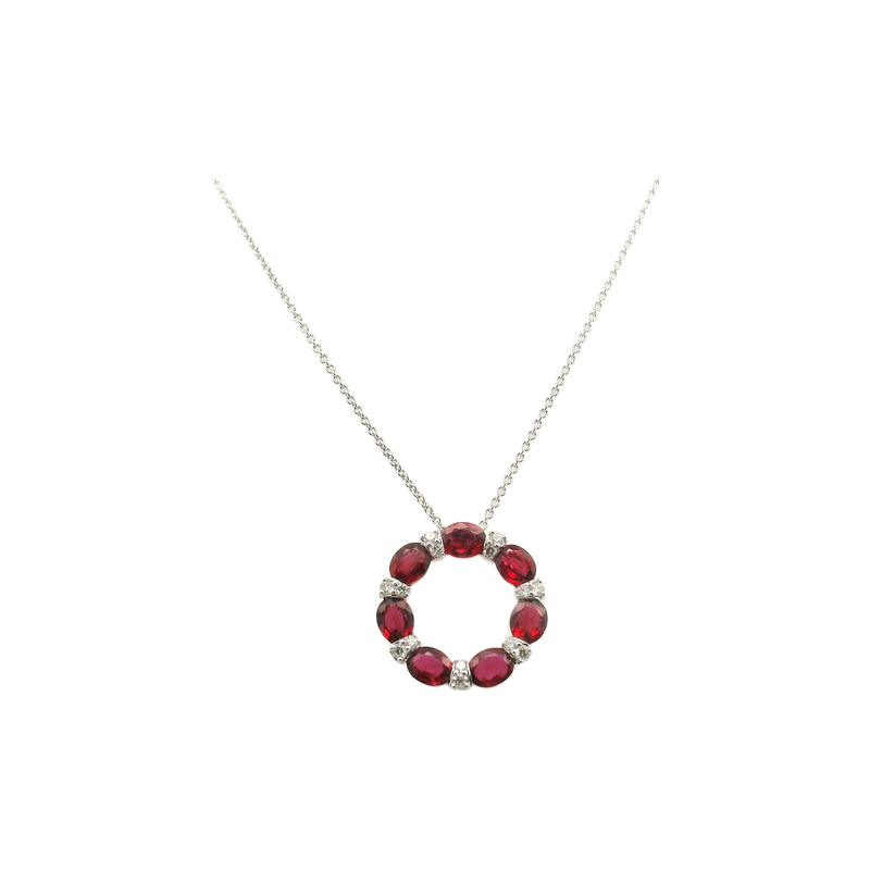 18kt White Gold Oval Ruby Circle of Life Necklace