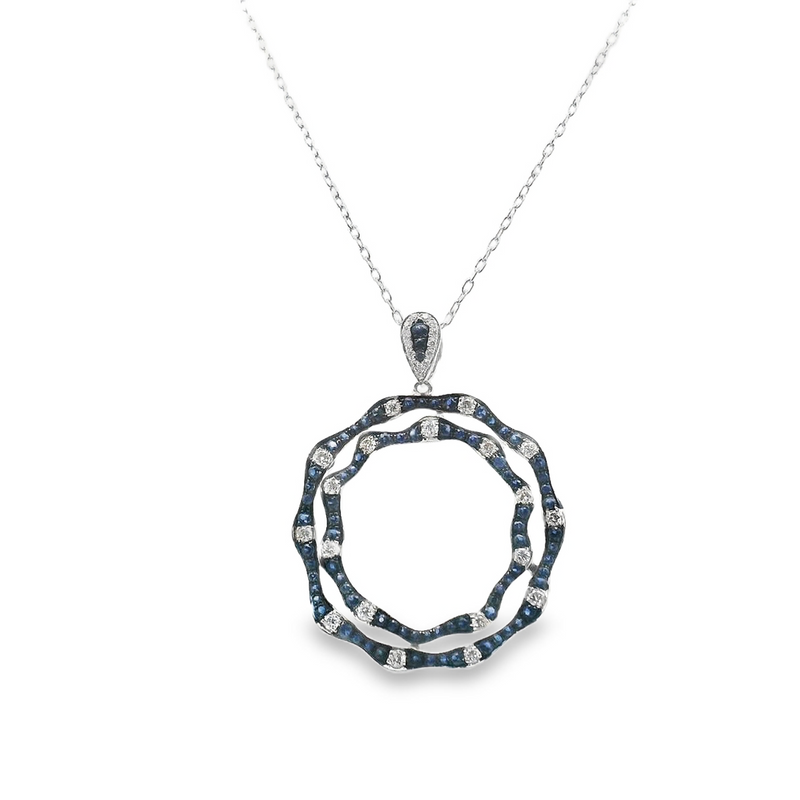 18kt White Gold Double Web Blue Sapphire and Diamond Necklace