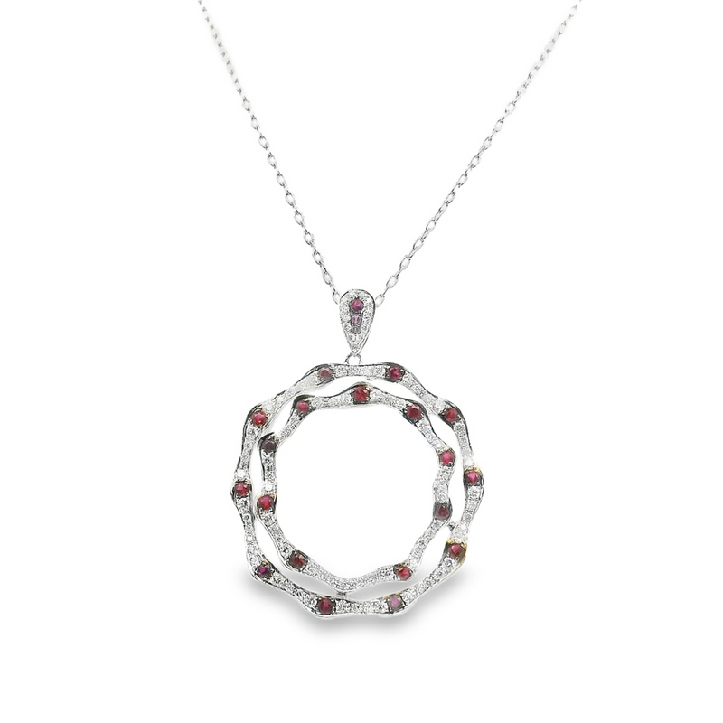 18kt White Gold Double Web Ruby and Diamond Necklace