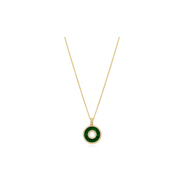 18kt Yellow Gold Diamond and Malachite Halo Pendant
