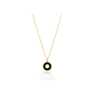 18kt Yellow Gold Diamond and Onyx Halo Pendant