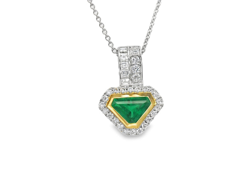 18kt White and Yellow Gold Diamond Pendant with Emerald Necklace
