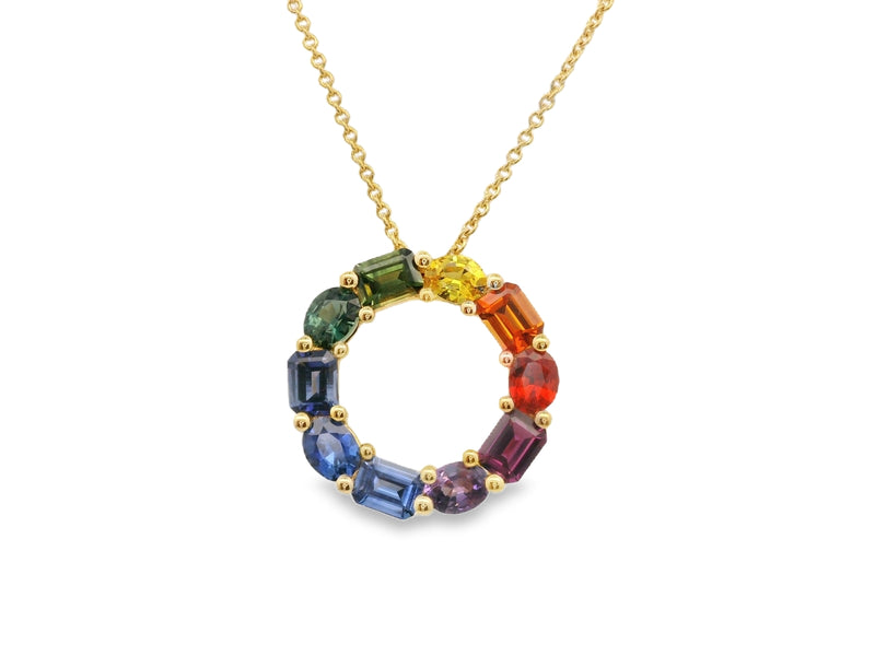 18kt White Gold Rainbow Sapphire Multi Shape Necklace