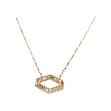 14kt Rose Gold Diamond Hexagon Baguette Necklace