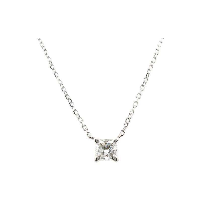 14kt White Gold 17" Princess Cut Solitaire Necklace