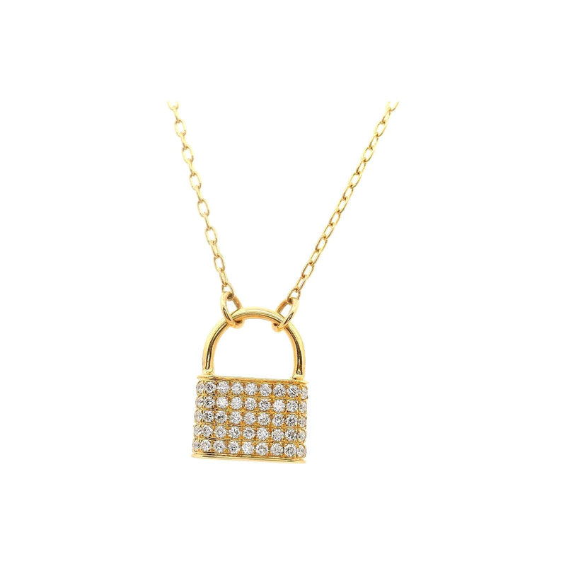 18kt Yellow Gold Diamond Lock Necklace