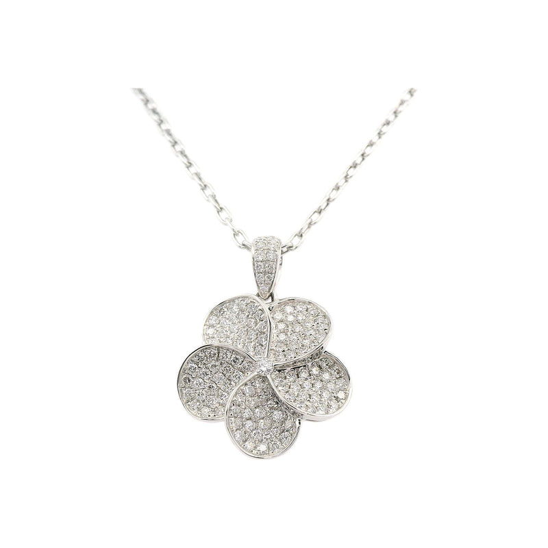 18kt White Gold 5 Petal Diamond Flower Necklace