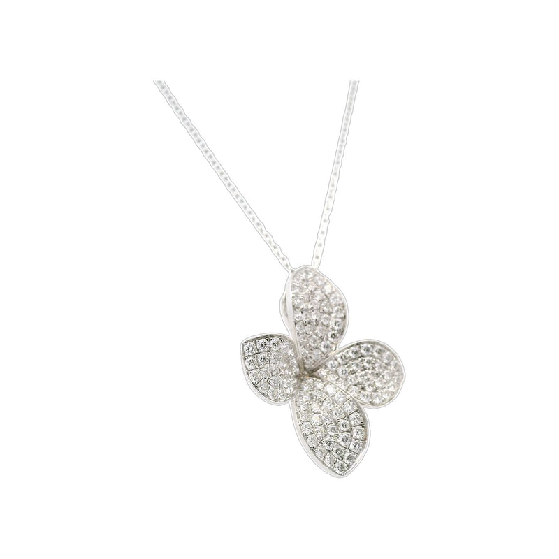 18kt White Gold 4 Petal Diamond Flower Necklace