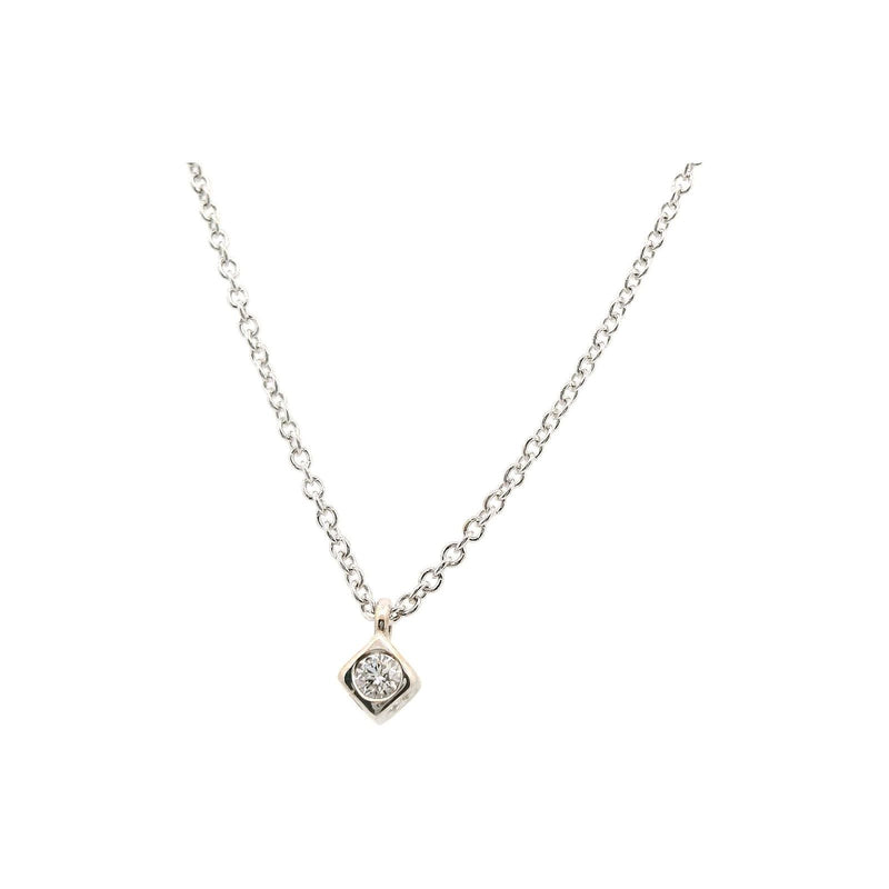 18kt White Gold Bezel Cube Diamond Necklace