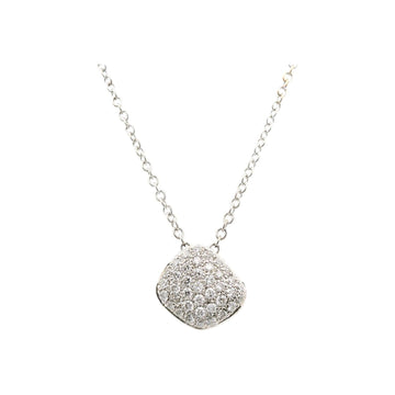 18kt White Gold Square Pave Pendant Necklace