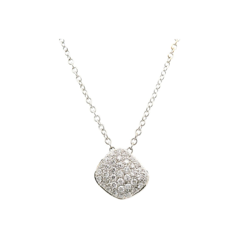 18kt White Gold Square Pave Pendant Necklace