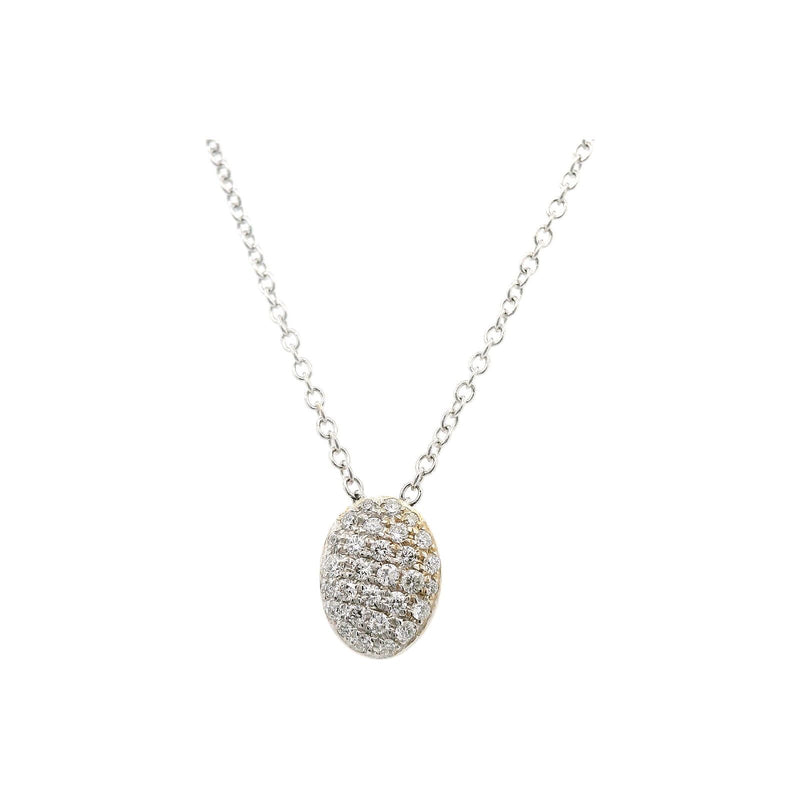 18kt White Gold Oval Pave Pendant Necklace