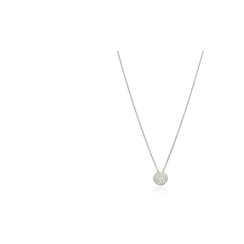 18kt White Gold Round Pave Disc Necklace