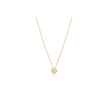 18kt Yellow Gold Round Pave Disc Necklace