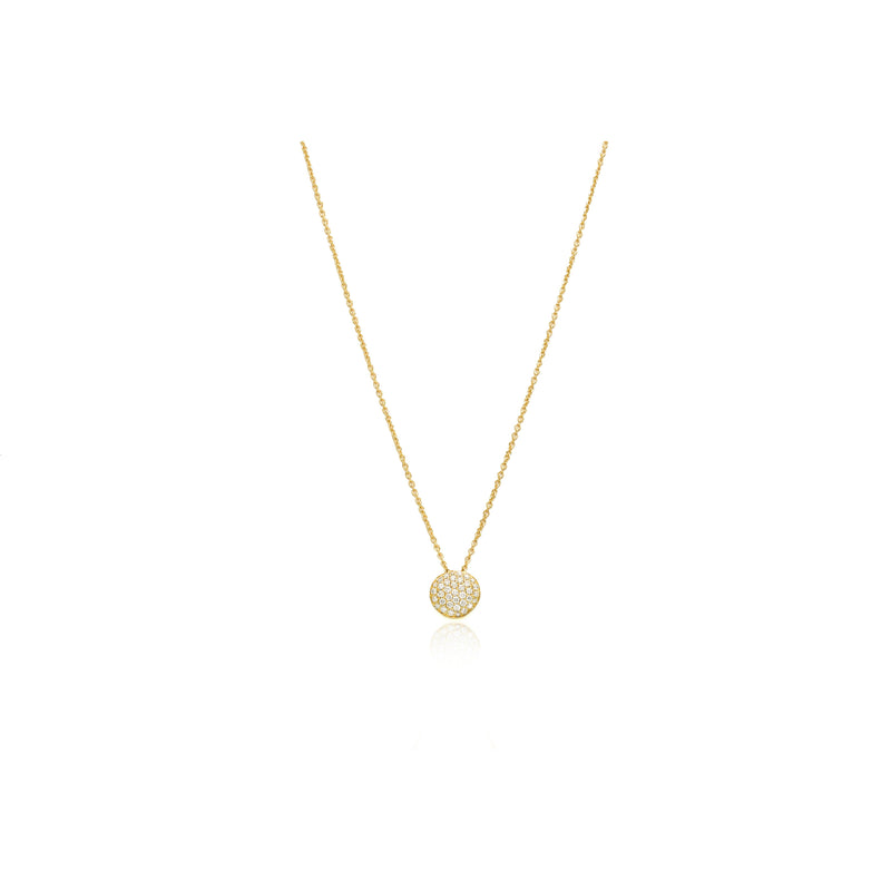 18kt Yellow Gold Round Pave Disc Necklace