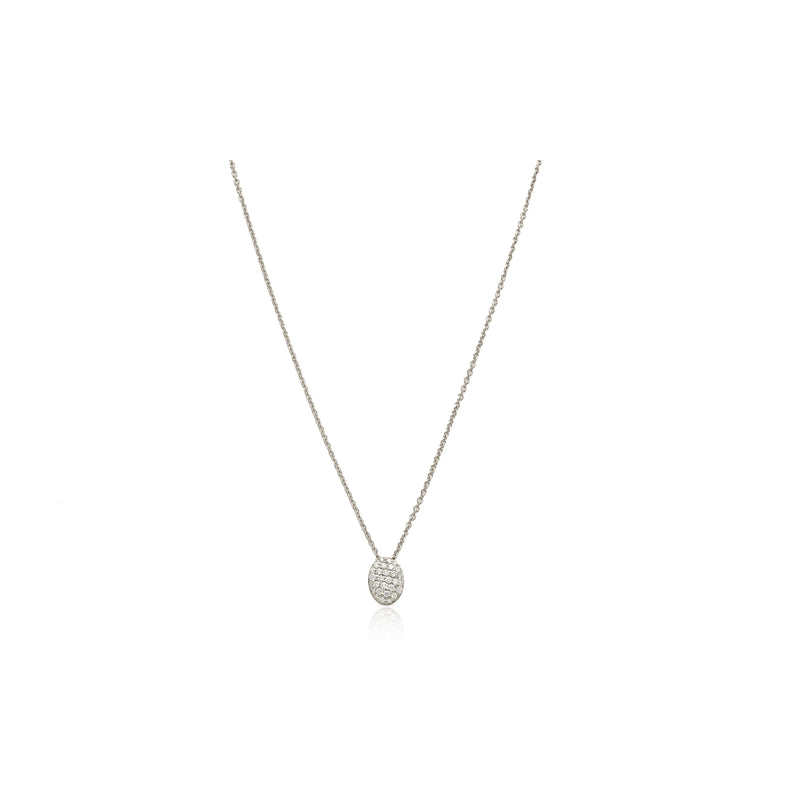 18kt White Gold Oval Pave Disc Necklace